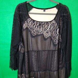 Lane Bryant Womens Tunic Size 26/28 Lace Lined Boho Peasant Blouse